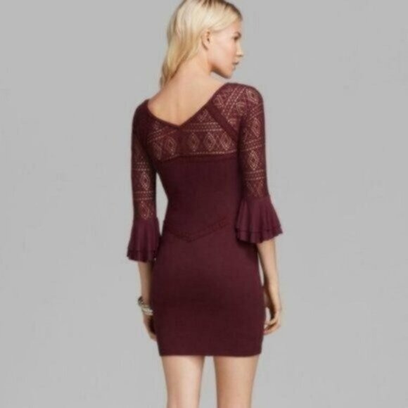 Free People City Girl Bodycon Crochet Lace Mini Dress Plumberry Burgundy Purple - Picture 2 of 12
